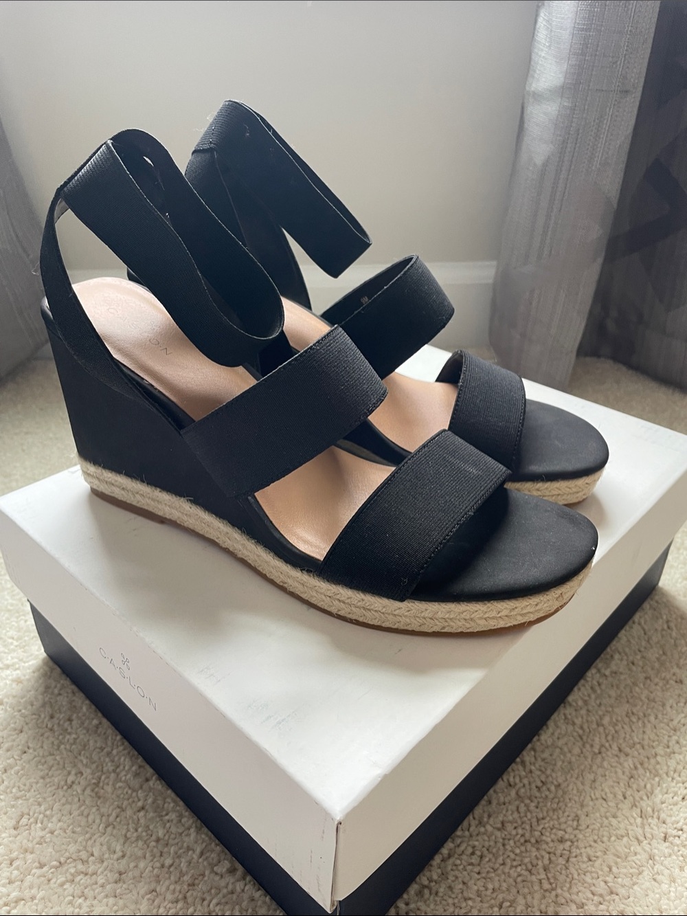 [Caslon] Black Women's Espadrille Wedge Sandals